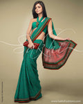SR-0135 Green & Peach Crepe Saree
