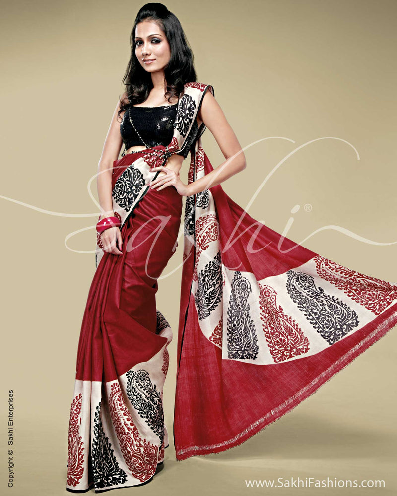 SR-0137 Red & cream Silk saree