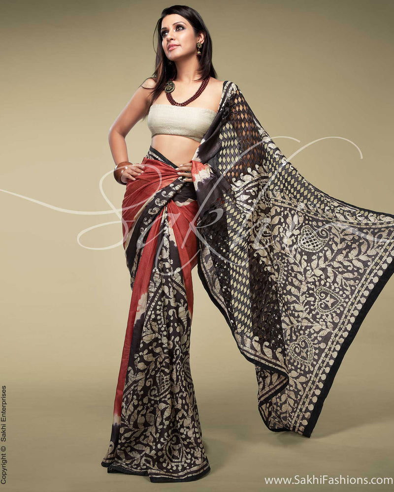 SR-0156 Maroon & Brown Tussar Silk Saree