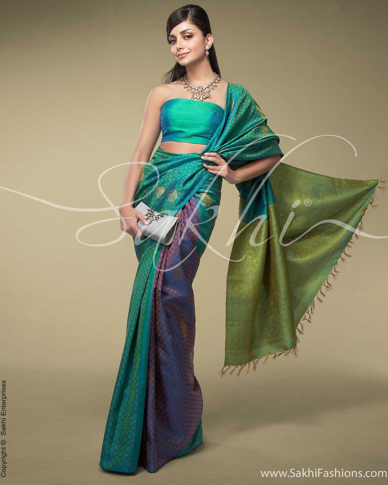 SR-0159 Green & Lavender Kanchivaram Silk Saree