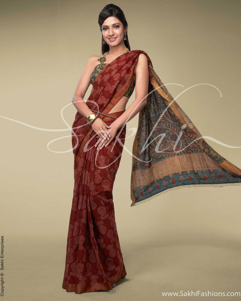 SR-0167 - Maroon & Green Cotton Saree