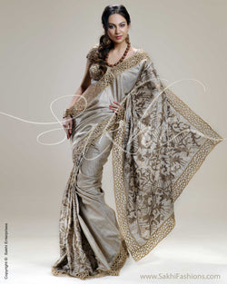 SR-0194 Biege & Antique Tussar Silk Saree