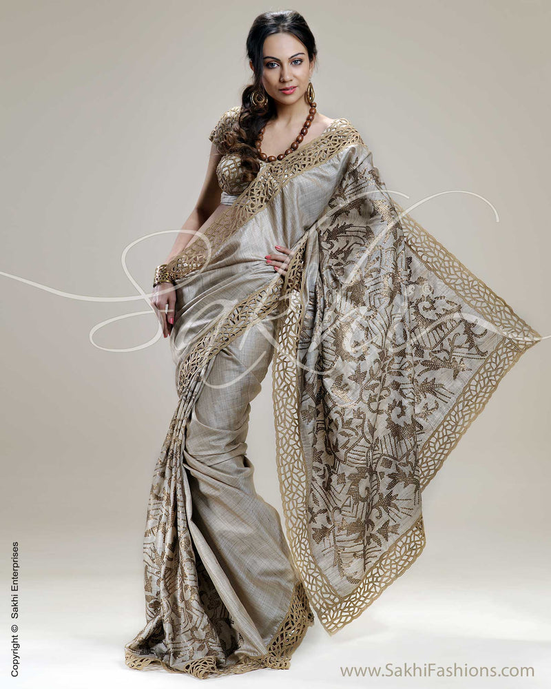 SR-0194 Biege & Antique Tussar Silk Saree