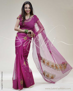 SR-0202 - Purple & Multi Colour Banarasi Net Saree