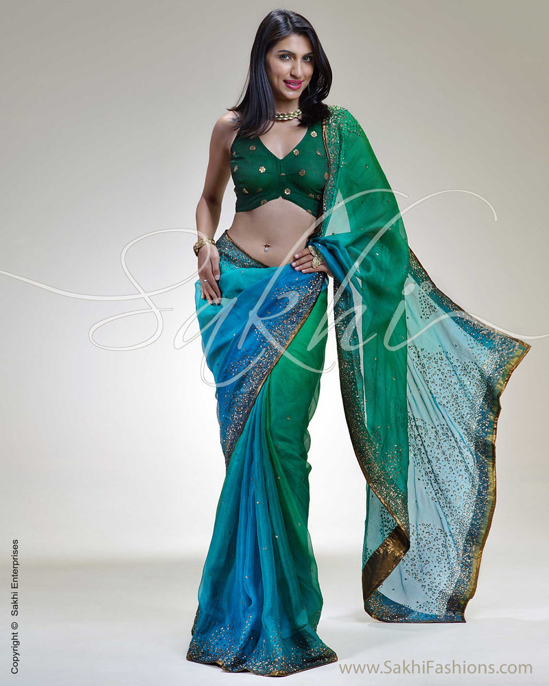 SR-0205 Blue & Green Kota Silk Saree
