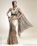 SR-0208 Biege & Multi Colour Chiffon Saree