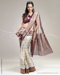 SR-0217 Cream & Maroon Organza Saree