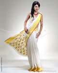 SR-0222 - White & Yellow Chanderi Silk Saree