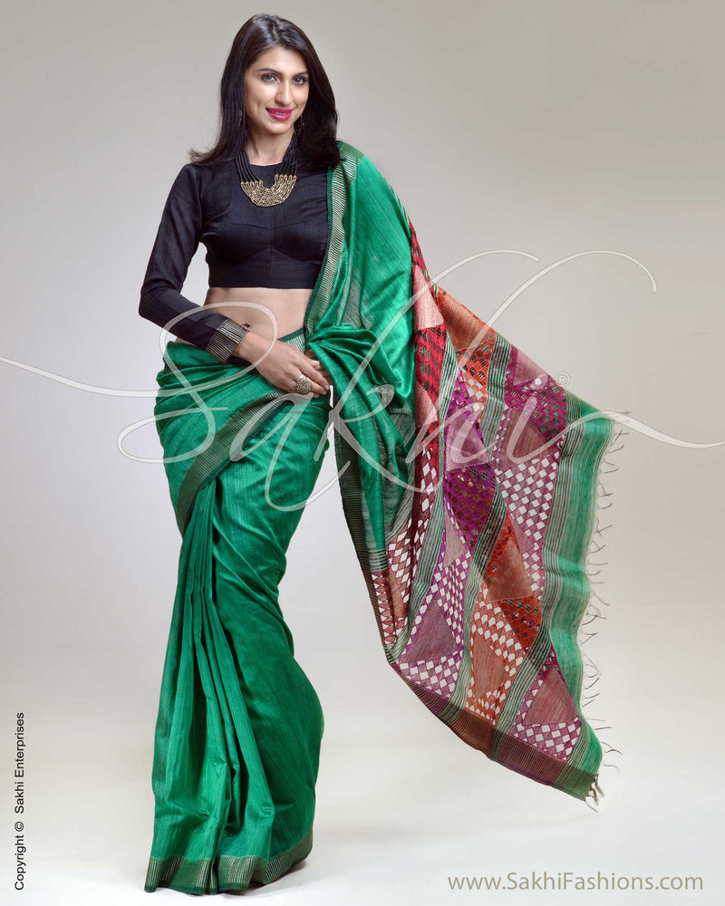 SR-0226 Green & Black Matka Silk Saree