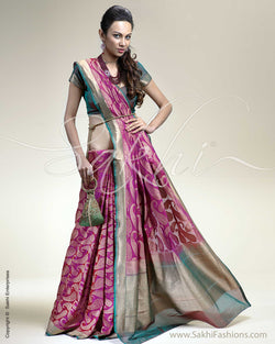 SR-0232 Pink & Green Banarasi Silk Saree