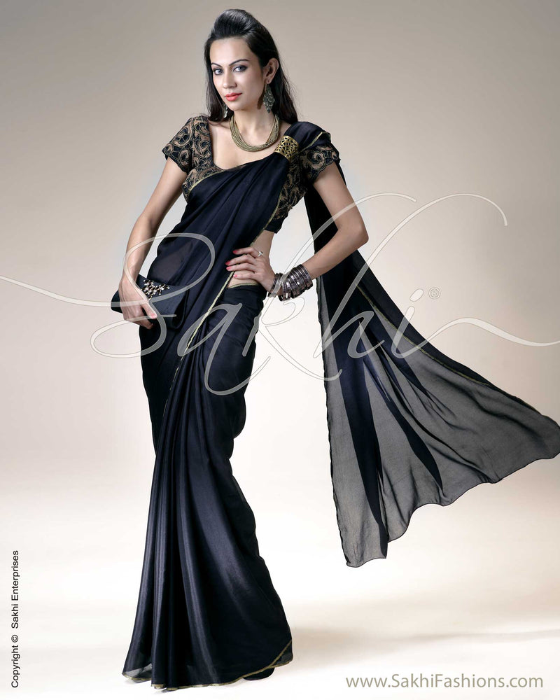 SR-0240 Black Chiffon Saree