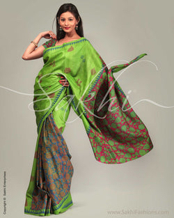 SR-0247 Green & Pink Tussar Silk Saree