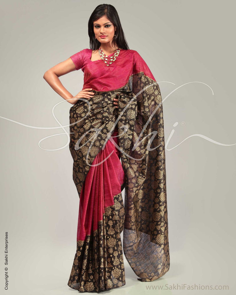 SR-0249 Pink & Black Tussar Silk Saree