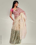 SR-0250 Biege & Pink Tussar Silk Saree