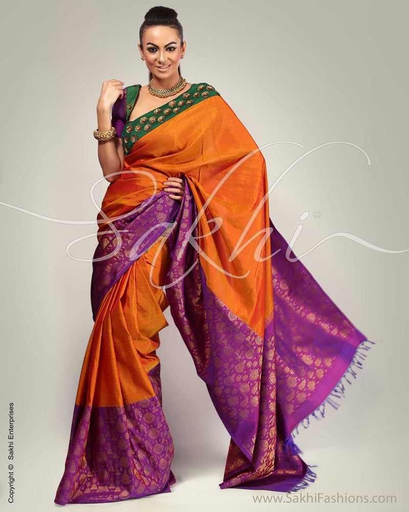 SR-0254 - Mustard & Purple Kanchivaram Silk Saree