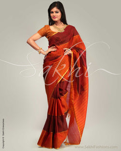 SR-0255 - Orange & Maroon Silk Saree