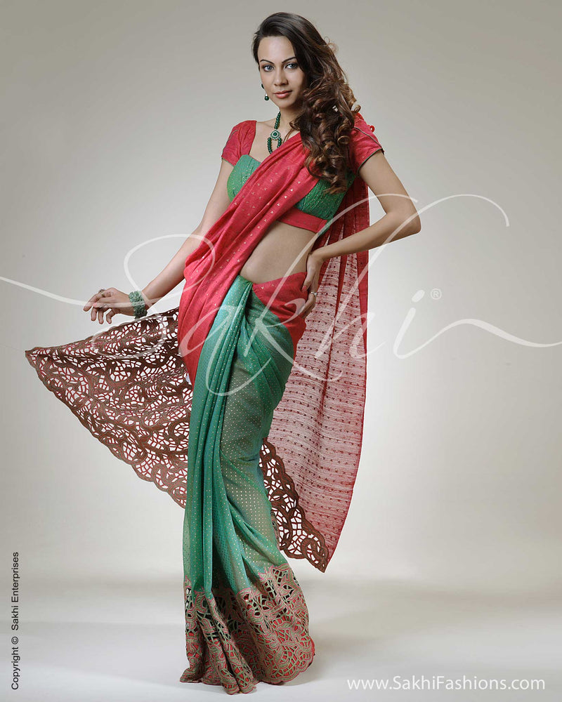 SR-0263 Pink & Green Matka Silk Saree