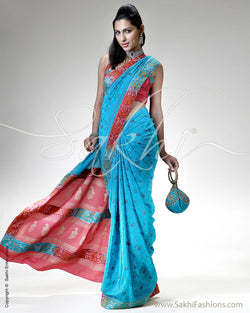 SR-0264 Blue & Pink Crepe Saree