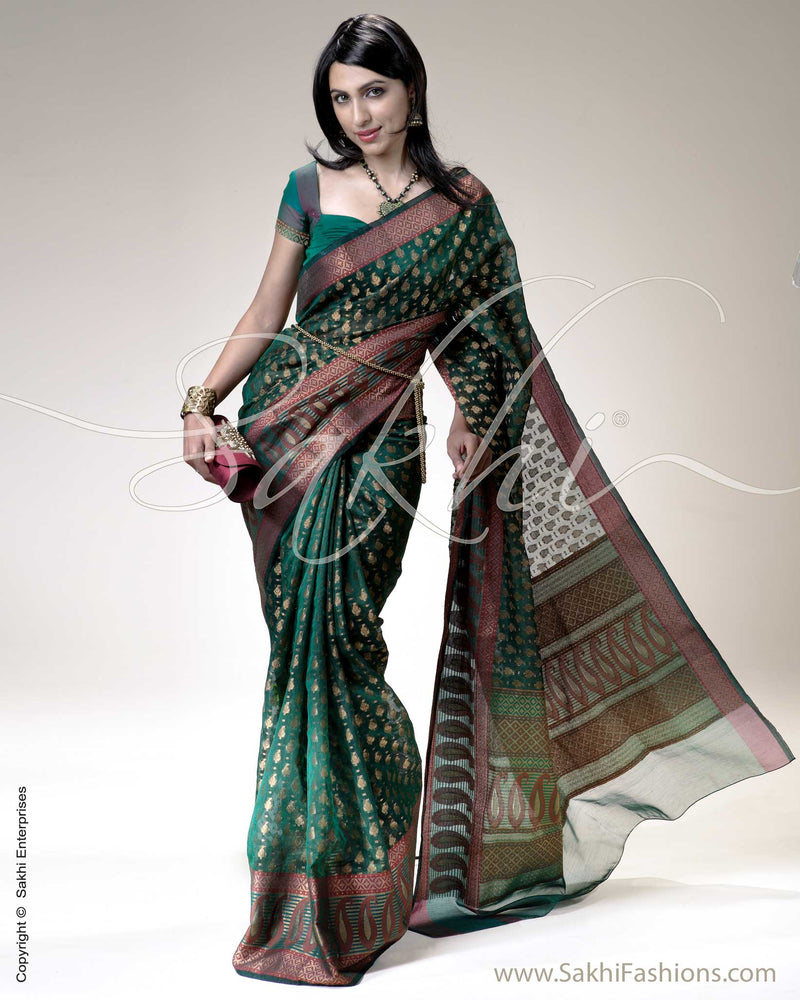 SR-0267 - Green & Maroon Banarasi Super Net Saree