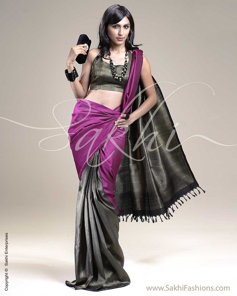 SR-0271 Black & Pink Kanchivaram Silk Saree