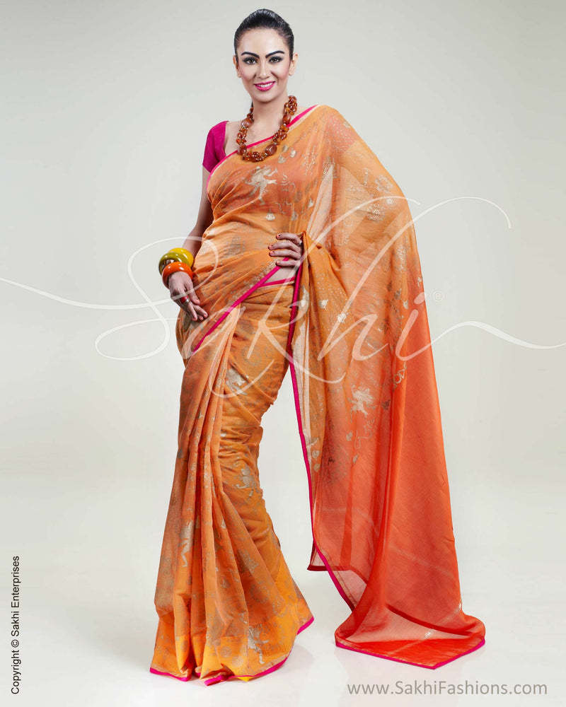 SR-0297 - Orange & Pink Chanderi Silk Saree