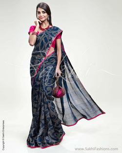SR-0303 Blue & Pink Chanderi Silk Saree
