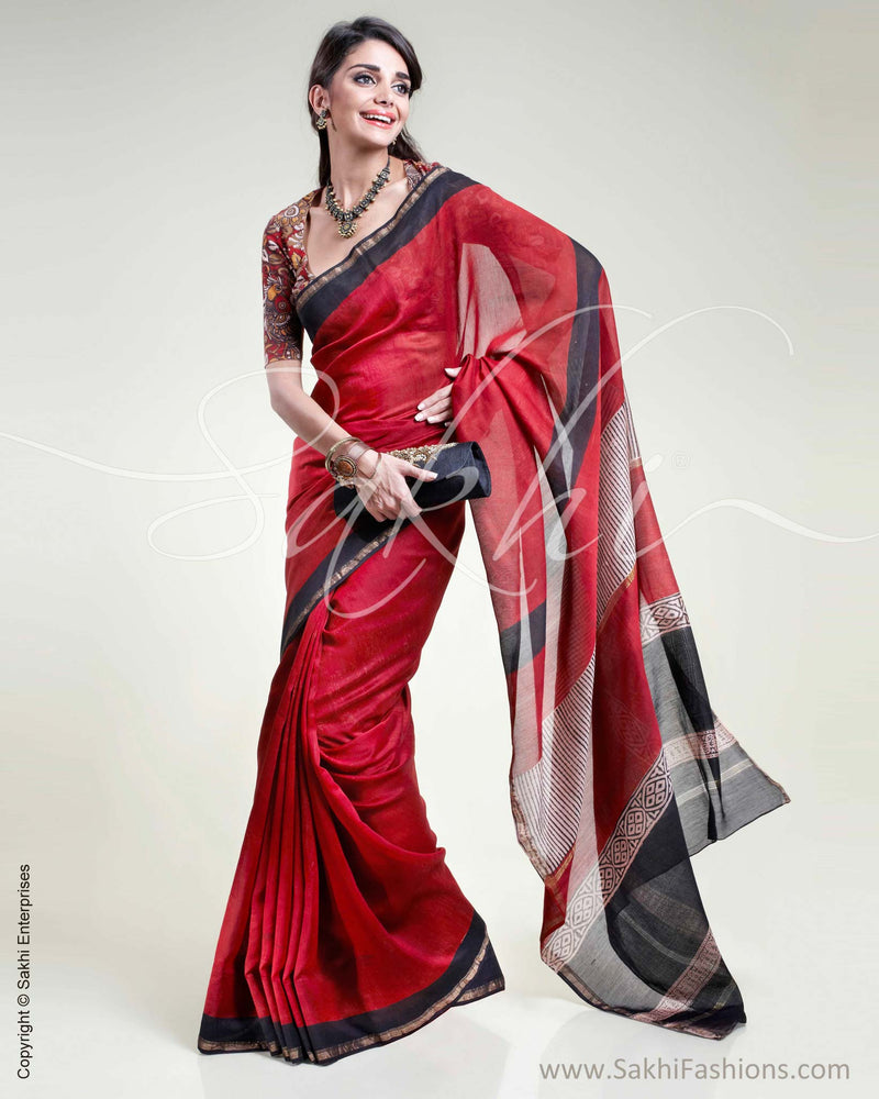SR-0314 Maroon & Black Chanderi Silk Saree