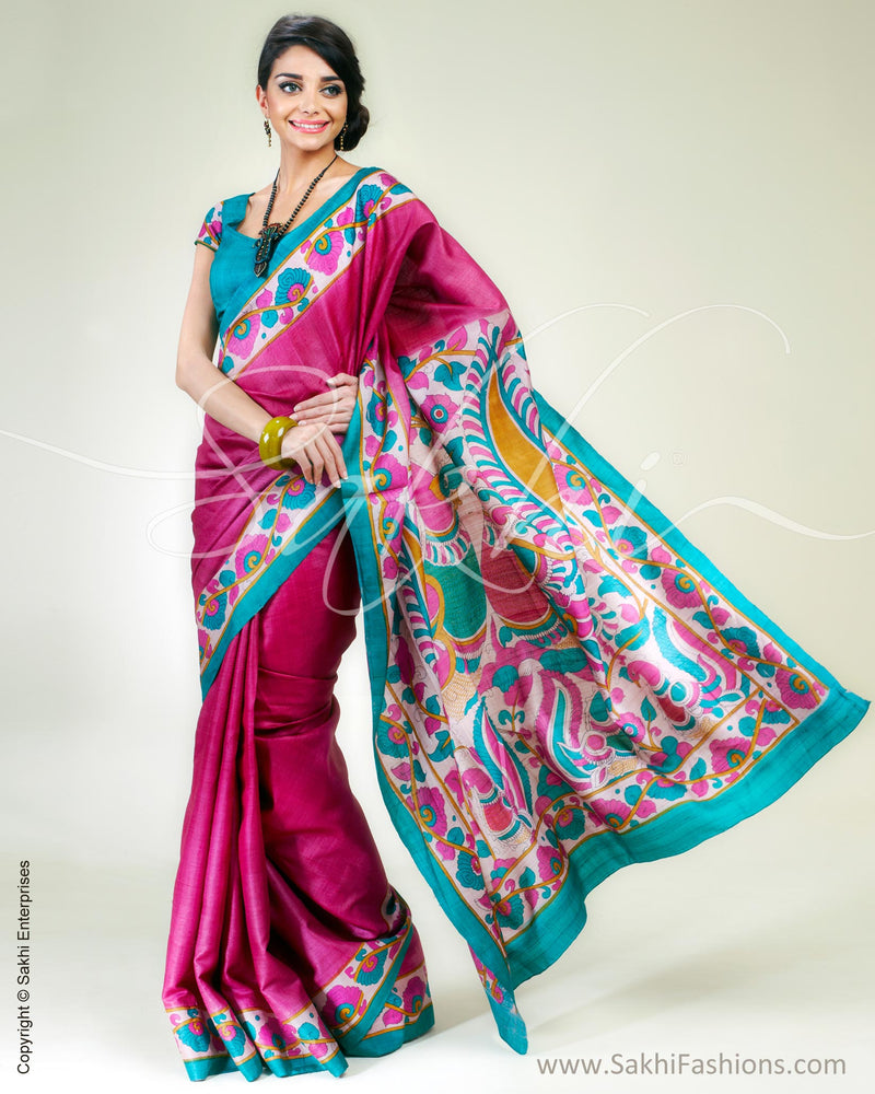 SR-0338 Pink Kalam Tussar Sari