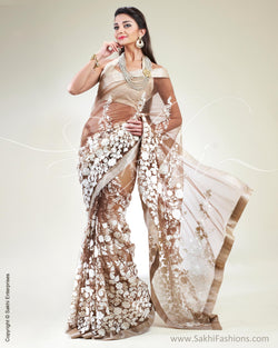 SR-0340 Brown & white Net saree