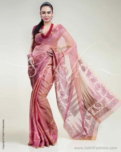 SR-0346 Peach & Pink Supernet Saree