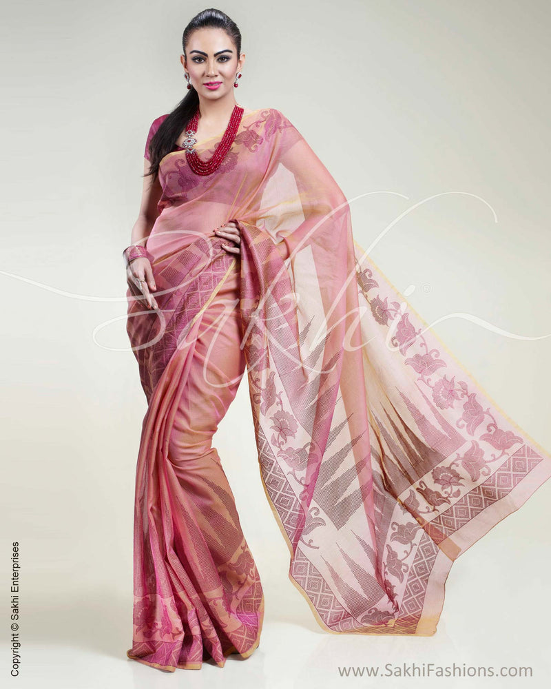 SR-0346 Peach & Pink Supernet Saree