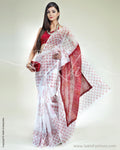 SR-0349 White & Red Kota Cotton Saree