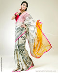 SR-0350 Biege & Orange Chanderi Silk Saree