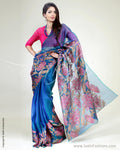SR-0360 Blue & Pink Organza Saree