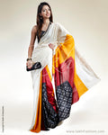 SR-0361 Cream & Yellow Tussar Silk Saree