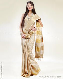 SR-0362 Beige & Gold Tussar Silk Saree