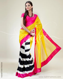 SR-0374 Black & White Chanderi Saree