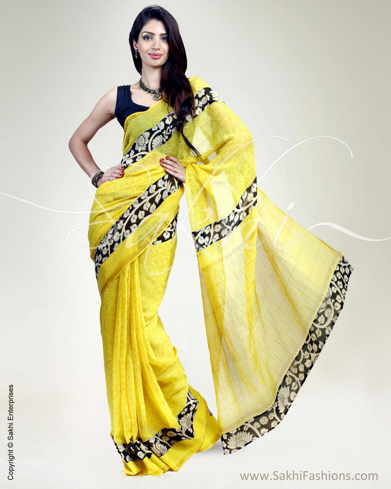 SR-0375 Yellow & Black Cotton Kota Saree