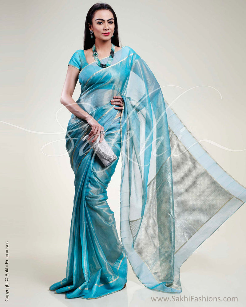 SR-0386 Blue Chanderi Saree