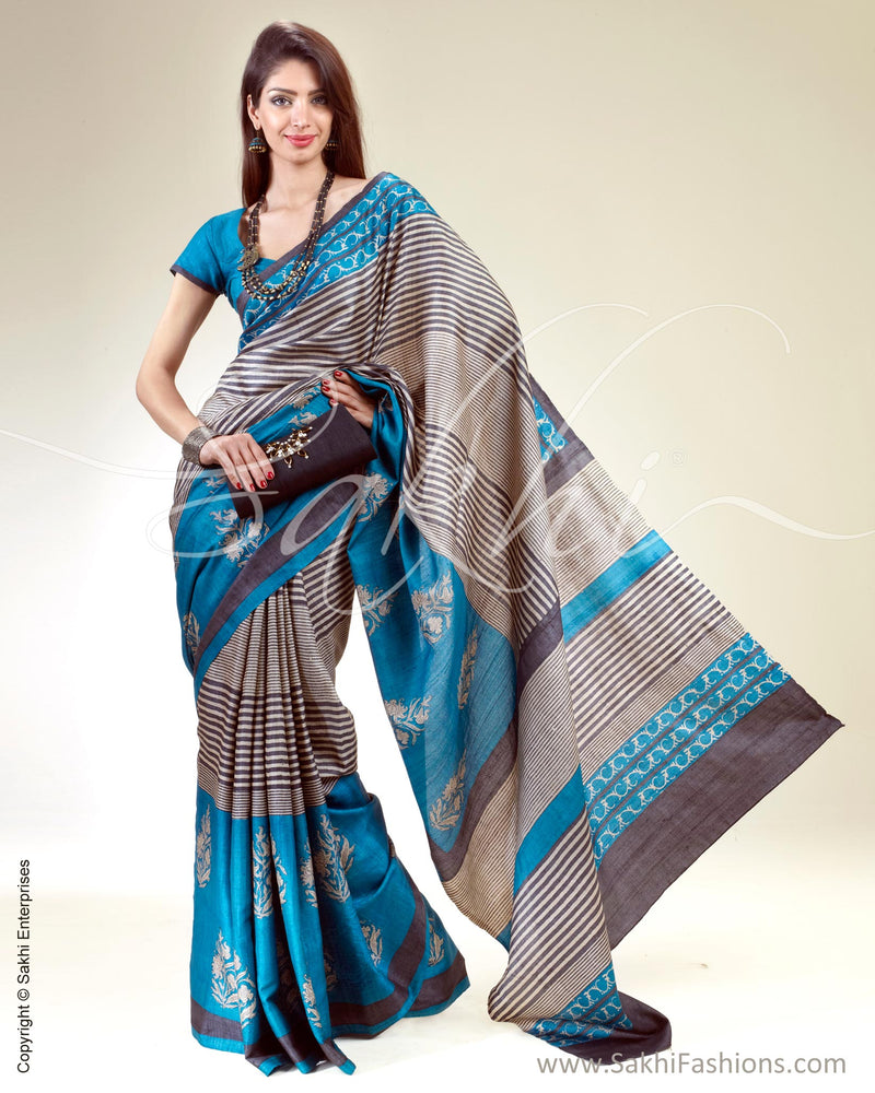 SR-0389 Blue Tussar Silk Saree