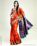 SR-0393 Orange Cutwork Kanchi Saree