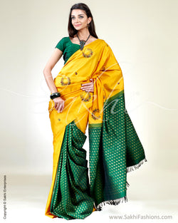 SR-0394 Yellow & Green Kanchivaram  Saree