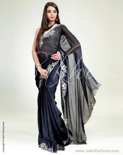 SR-0396 Black & silver Chiffon saree