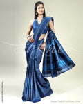 SR-0400 Blue & White Tussar Silk Saree