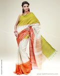 SR-0404 White & Orange Pure Cotton Saree