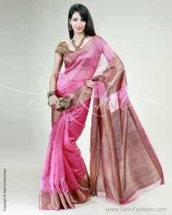 SR-0409 Pink & Antique Gold Silk & Cotton Saree