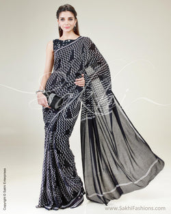 SR-0414 Black & White Cotton Saree