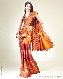 SR-0417 Mustard & Maroon Pure Kanchivaram Silk Saree