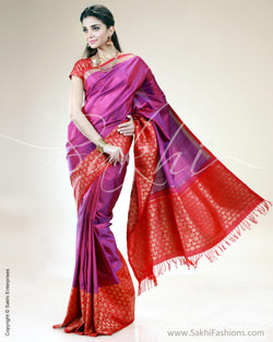 SR-0419 Violet & Red Pure Kanchivaram Silk Saree