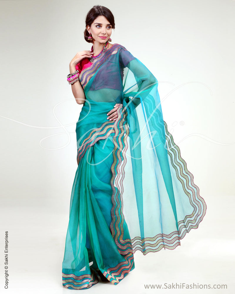 SR-0420 Green & Pink Pure Organza Silk Saree